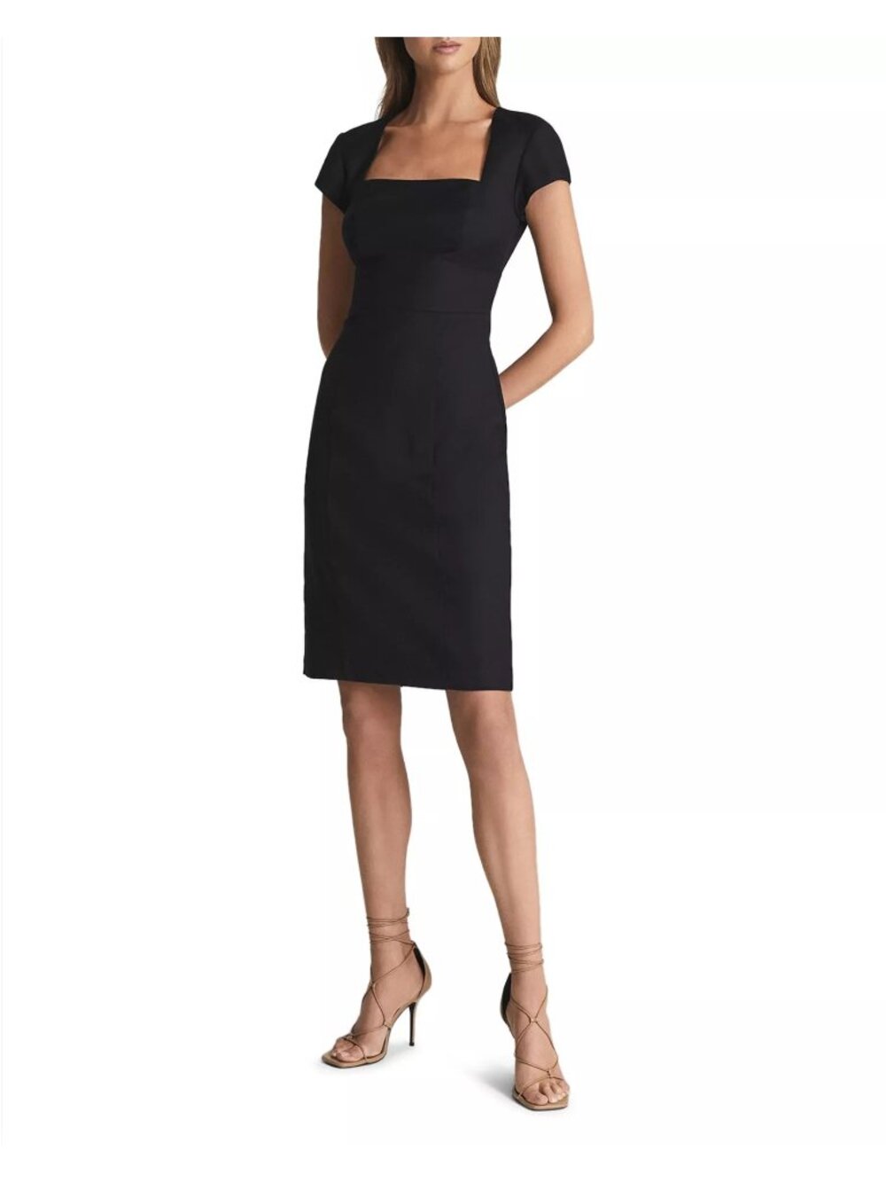 Banana Republic Sheath Dress Size 0 Petite Black Cap Sleeve Square Neck